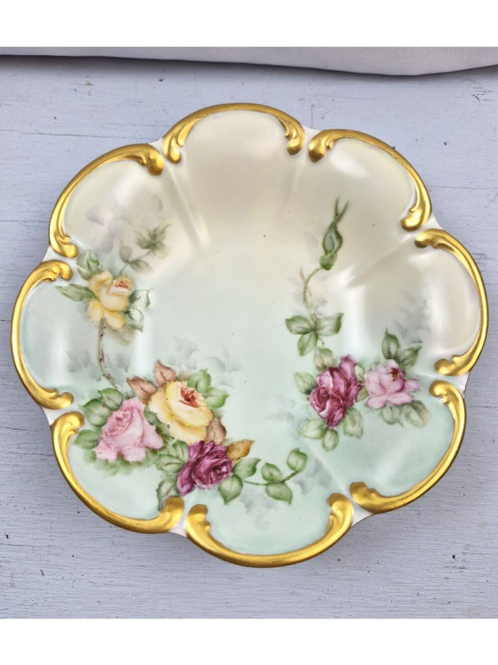 Hand-Painted Bavarian Tirschenreuth Porcelain Bowl With Floral Design Gilded1953